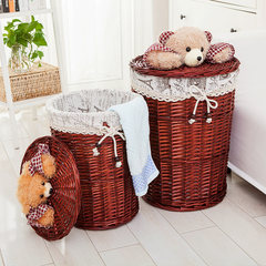 Korean children's toys clothing storage basket weave bathroom Winnie the dirty clothes basket dormitory clothes bucket with cover rattan Medium 34*29*40cm/ Willow bear storage basket