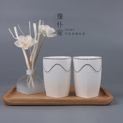 Creative personality Ceramic Cup European simple Wash Cup bathroom toothbrush cup cup gargle cup size lovers Solid wood pallet