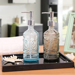 Glass hand sanitizer bottle, creative emulsion bottle, European style high-end hotel, shampoo pressing, empty bottle soap dispenser Comma blue