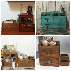 Zakka desktop storage box, storage cabinet, drawer, small storage box, wooden retro desk, wooden box rack [four drawer] old wood color