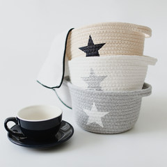 Ins Nordic minimalist five star cotton basket, snack box, desktop bucket, cosmetic jewelry box Cotton five pointed star storage (white)