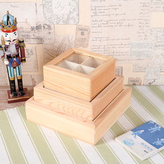 Log environmental protection wooden glass storage box, cosmetic jewelry storage display box, solid wood lattice sorting box Small log glass logs