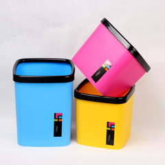 创意炫彩方形家用卫生桶桌面迷你杂物桶收纳桶塑料客厅垃圾桶储物 大号红色