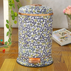 The blue and white porcelain Lijia billion new Chinese contracted mute pedal trash can retro living room household garbage can Chinese wind Marble 10L