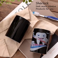A subtle black light ceramic gargling cup cup toothbrush cup travel cup wash cartoon teeth Black [tooth pattern] gargle cup
