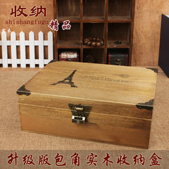 Package Zakka solid wood daily sundries storage box, large wooden creative finishing box, storage box props Color baked original lock