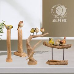 The charming American country retro bird stump ornaments Home Furnishing ornaments ornaments branch creative gifts Light yellow single chip