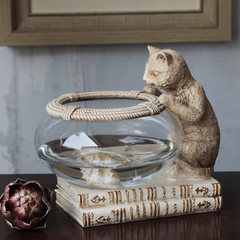 欧式家居装饰 橱窗展示树脂工艺品 创意礼品礼物 萌宠猫咪鱼缸 送1个海星和1个海螺