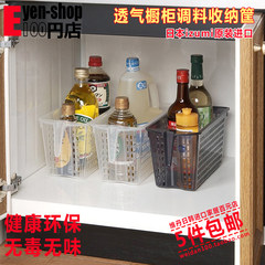 日本进口冰箱冷藏收纳篮整理筐带手柄食品收纳筐橱柜调料整理篮 带手柄（透明）