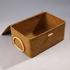 Natural seaweed basket basket weaving clothes storage box box handle storage basket bag mail Light grey