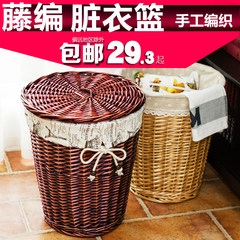 The storage basket of dirty clothes basket with cover rattan clothes storage basket laundry baskets toy storage storage basket weaving dirty clothes barrel 35*45cm [coffee basket]