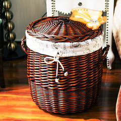 The dirty clothes basket covered large storage basket rattan laundry basket woven clothes basket basket willow laundry storage basket Black grey basket blue stripe cloth