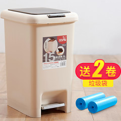 The garbage can be made by hand, foot by hand, creative plastic living room, kitchen with lid, toilet, bedroom and toilet with lid Beige 10L (bedroom / living room / bathroom)