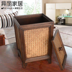 Thailand Vintage rattan basket large living room bathroom kitchen with cover household trash covered wooden creative