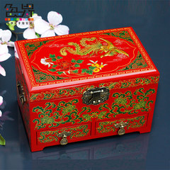 Jewelry box red festive box, large capacity multi layer jewelry box, Pingyao lacquer box sent girlfriends gules