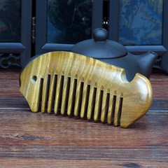 Fish shaped small Green Sandalwood comb natural wood ebony comb hair comb teeth with massage