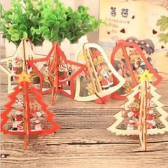 圣诞节装饰品 木质铃铛五角星 圣诞树挂饰配饰吊饰 挂件摆件 五角星随机颜色一只