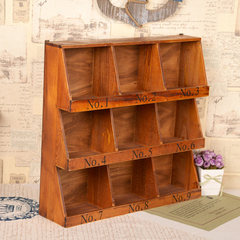 zakka杂货复古做旧木色桌面木质收纳柜 梯形九格展示柜 9个 大字母九格旧木