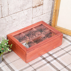 Zakka red wooden desk box storage box jewelry box and glass flip cassette six