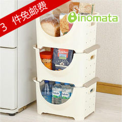 Japan imports INOMATA stacked storage basket, kitchen frame, fruit and vegetable basket boxes Wide mouth cross Brown