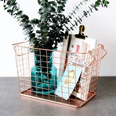 Rectangular iron rose, gold holding basket, small table top basket, large household dirty clothes, toy basket Outsize
