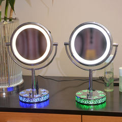 LED cosmetic mirror with lamp, table dressing mirror, magnifying double sided luminous mirror, creative rose base Blue rose base