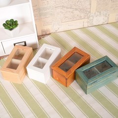 Zakka retro wooden box sundries storage box jewelry glass box and 2 cassette cover 2 compartment glass log color