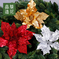 Taiwan Jinghua flower exquisite large shiny red Christmas flowers Christmas tree Christmas Christmas Circle Pendant accessories D1 - Mambo Christmas red (gold)