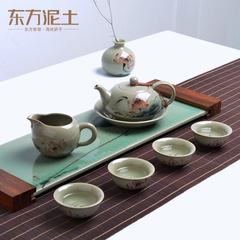 The East Yue clay tea set ceramic ornaments hand-painted open business gifts / lotus tea D13-08 Lotus tea set