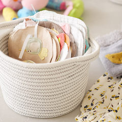 Japanese white pure cotton yarn, two ears circular basket, basket, toys, sundries, clothes storage bucket three sets A+B+C three piece set