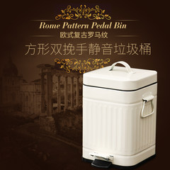 Instoragebarrels pedal household toilet kitchen living room retro Rome grain 3L slow drop mute cover in the trash 3L square mute trash cans (ivory white)