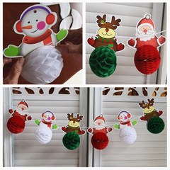 Christmas decorations paper cartoon Santa Snowman ornaments on elk Arcades Hotel scene layout Christmas cartoon paper ball string