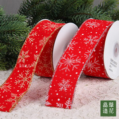 Taiwan Jinghua flower made of imported high-end red flannel wide ribbon bow Snowflake Christmas gift packaging Red / golden snowflake