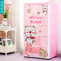 Cartoon drawer type storage cabinet, plastic baby, baby finishing cabinet, locker, children's wardrobe, shoe cabinet Cute cat 5 layer