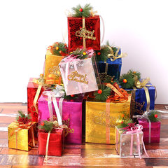 Christmas gift box gift box window decor decorating scene square Duitou props Blue laser paper box 20cm