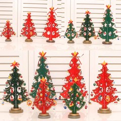 圣诞节装饰品木质圣诞树桌面小型木质DIY迷你圣诞树场景橱窗摆件 中号绿色立体木质树