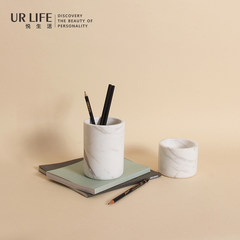 Yue life /URlife/ marble pen holder / exquisite gift / brush pen pen holder / natural texture White short Dia8cm*H6cm
