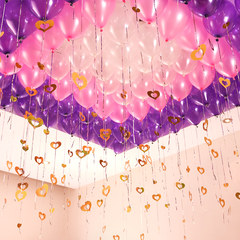 Wedding birthday party, balloon package decoration wedding thickening romantic pearl balloon wedding room layout supplies 1.6g white powder purple balloon + Golden Love Pendant