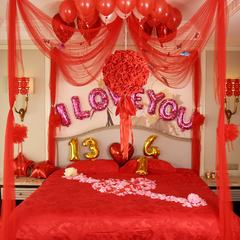 Marriage room layout veil wedding wedding bouquet creative wedding supplies new bedroom decoration package Lahua The full set of red flowers