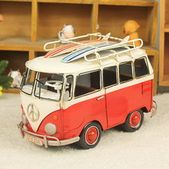Excellent gifts handmade tin iron model retro ornaments Volkswagen bus four-color Q surfing section Light yellow single chip
