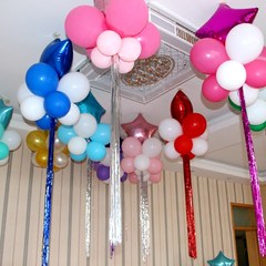Wedding arrangement, birthday party, decorative wedding room decoration, tassel balloon ribbon, five pointed star aluminum film balloon 18 inch blue tassels [Pearl White + Blue + Silver Star