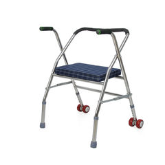 Belt wheel seat folding walking aid quadropods walking aid cart seat dual-purpose portable walking stick stool white