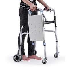 The old man walking aid simple portable folding chair ferry elderly quadropods Walker portable cart Light grey