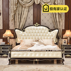 European style bed leather bed 1.8 meters double bed new classic wood bed bedroom luxury bed Princess Wedding bed ebony 1800mm*2000mm [color] high-grade ebony dresser Frame structure