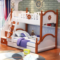 Little carpenter, Mediterranean child, mother child bed boy, high-low bed girl, upper and lower bunk double bed combination bed 1200mm*1900mm On the bed + three pumping Tuochuang + ladder cabinet More combinations