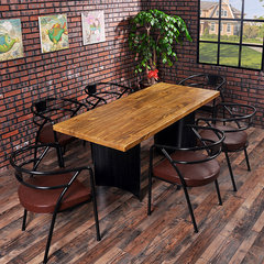 美式复古铁艺简约实木餐桌电脑桌办公桌会议桌书桌椅组合长方形桌 桌子180*80*70/8CM