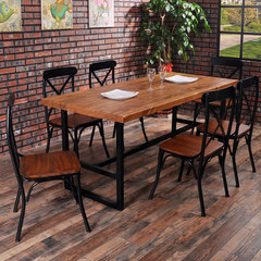 Retro American iron, solid wood table chair, log desk, computer desk, office western restaurant, modern simple desk and chair Table 180*80*70/8CM