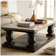 New American style French country wooden coffee table / coffee table, Mediterranean black, old double tea table, gourd legs