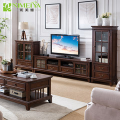 Ni Meiya American country wood TV cabinet simple living room cabinet ash TV cabinet table set Ready Tea table (ivory white)