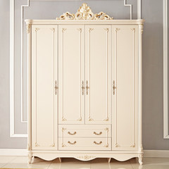Calera European style solid wood wardrobe, American garden country wardrobe simple whole wardrobe Lotus white 4 door Assemble